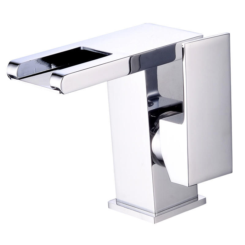 Modern LED Waterfall Single Handle Brass Faucet Single Hole for Bathroom Sinks -  Chrome/Black/Gold
