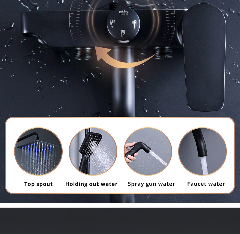 Modern self-generated LED shower matte black rain shower overhead spray ...
