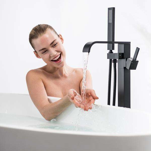 Sweethome Waterfall Freestanding Tub Faucet with Single Handle And Handheld Shower Black