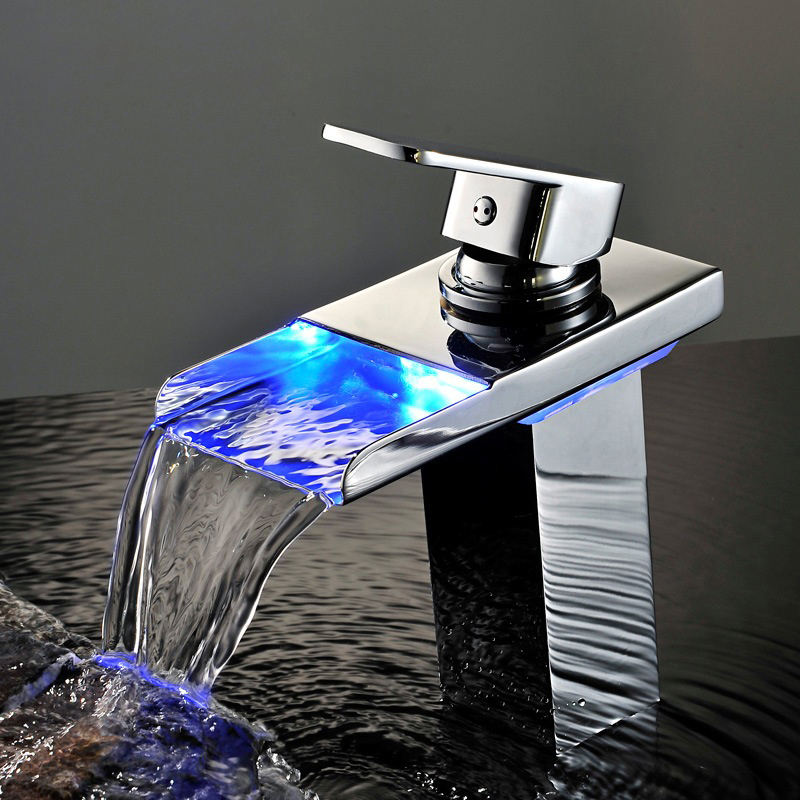 Sweethome Chrome Waterfall Basin Faucet LED Electricity generation Luminescence Faucet