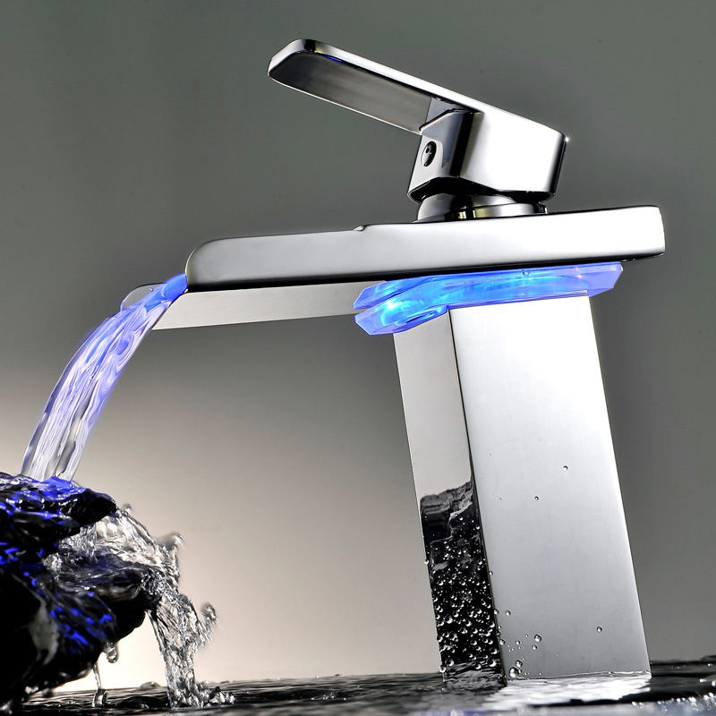 Sweethome Chrome Waterfall Basin Faucet LED Electricity generation Luminescence Faucet
