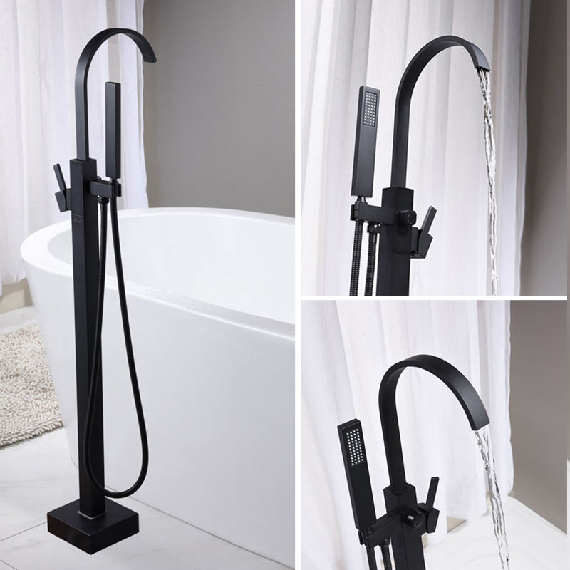 Bathtub faucet Floor mounted swivel spout Hot and cold mixer faucet Bathroom waterfall spout faucet - Chrome/Brushed Nickel/Black