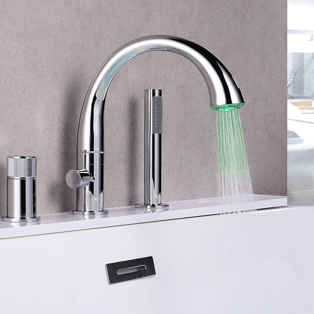 Led bathtub faucet hot and cold bathroom sink bathtub faucet waterfall basin black/chrome led faucet drop in bathtub light faucet