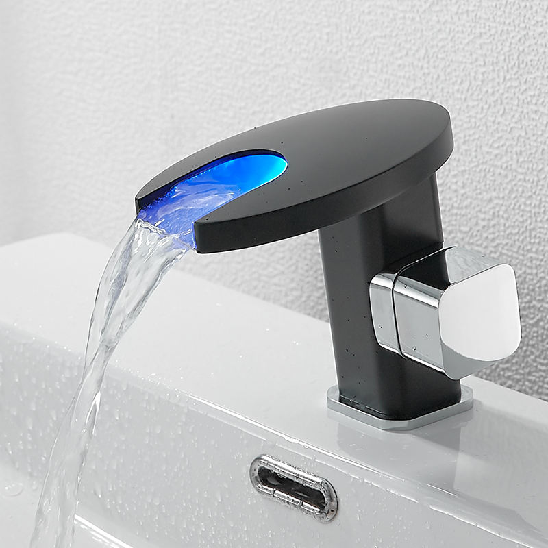 Bathroom Waterfall LED Faucet Sink Waterfall Brass Basin Faucet Bathroom Faucet Deck Mounted Basin Sink Faucet