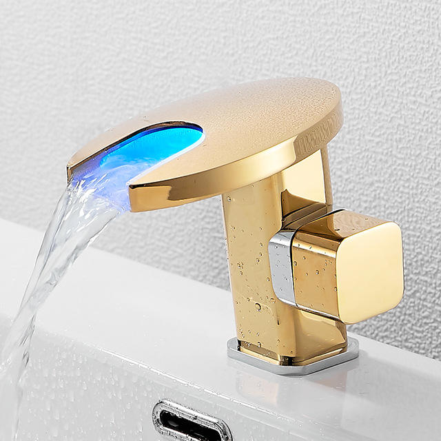 Bathroom Waterfall LED Faucet Sink Waterfall Brass Basin Faucet Bathroom Faucet Deck Mounted Basin Sink Faucet