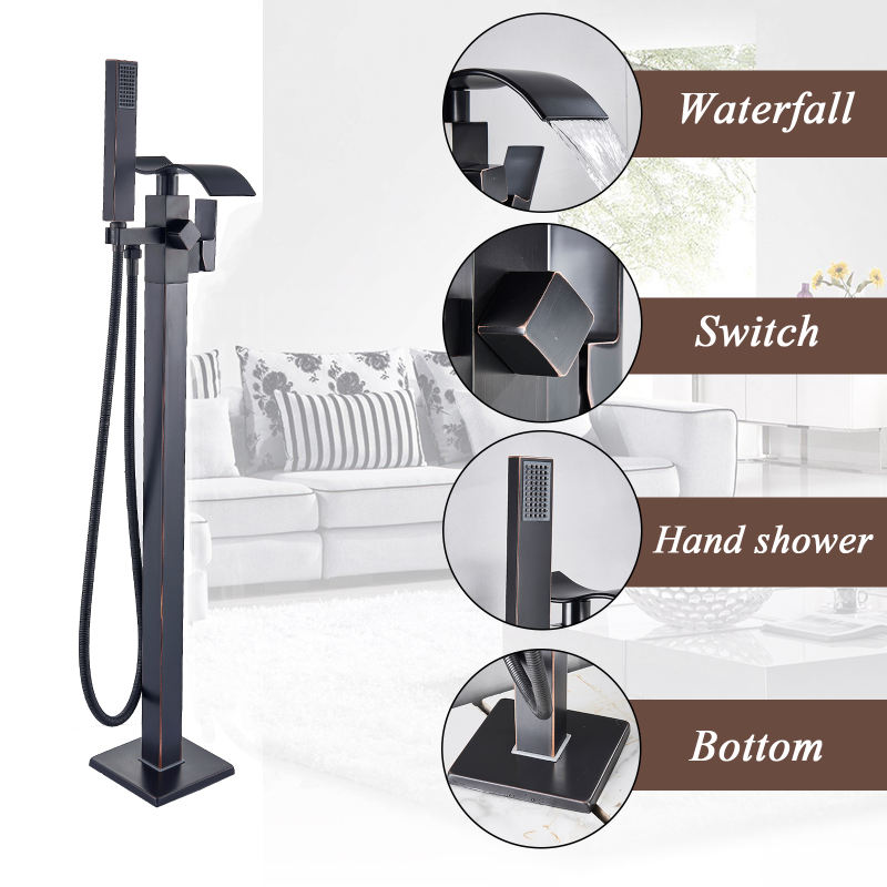 Black bronze bathtub shower faucet Floor standing bathtub spout Shower single lever faucet Bathroom hot and cold water faucet