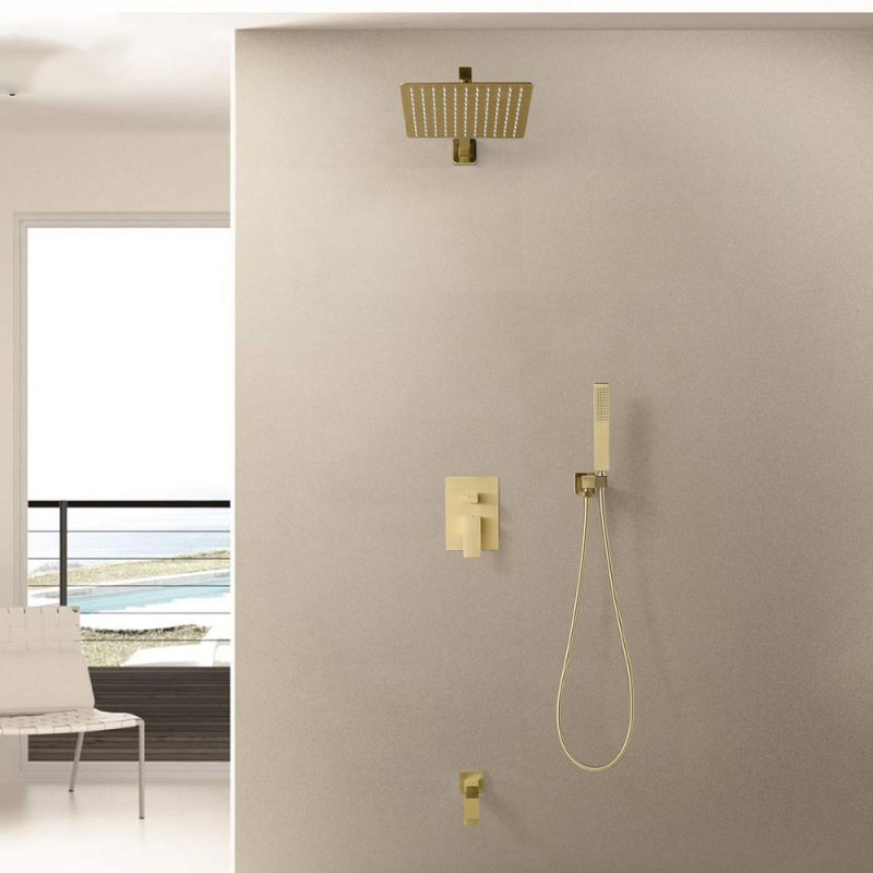 Wall mounted shower set with ceiling 10-inch shower pro-oxygen water flow square rain top brushed gold