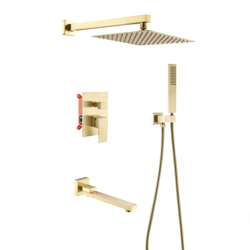 Wall mounted shower set with ceiling 10-inch shower pro-oxygen water flow square rain top brushed gold