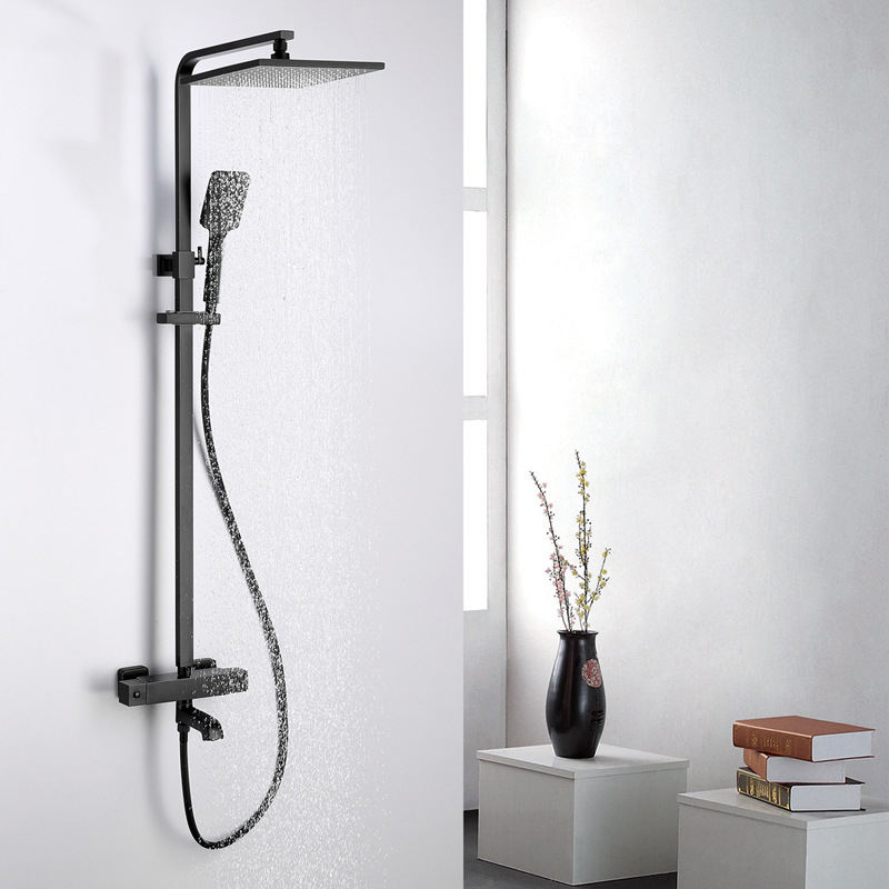 Retro Bathroom LED Black Shower Set Wall Mounted 10" Rain Shower Faucet Triple Function Mixing Valve Set System