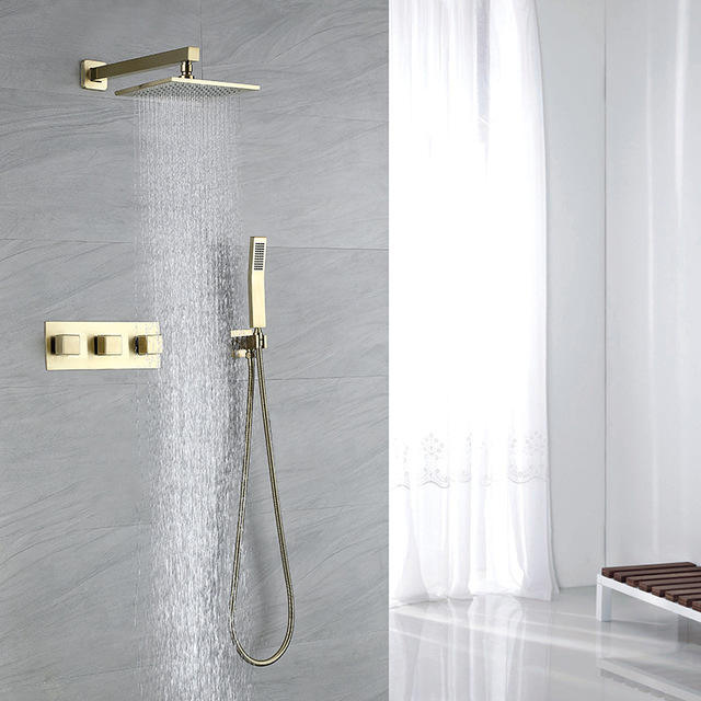 Bathroom Shower Faucet Set Rain Shower Faucet Wall Mounted or Ceiling Mounted Wall Shower Faucet 10" Shower Faucet - Brush Gold/Black/Chrome