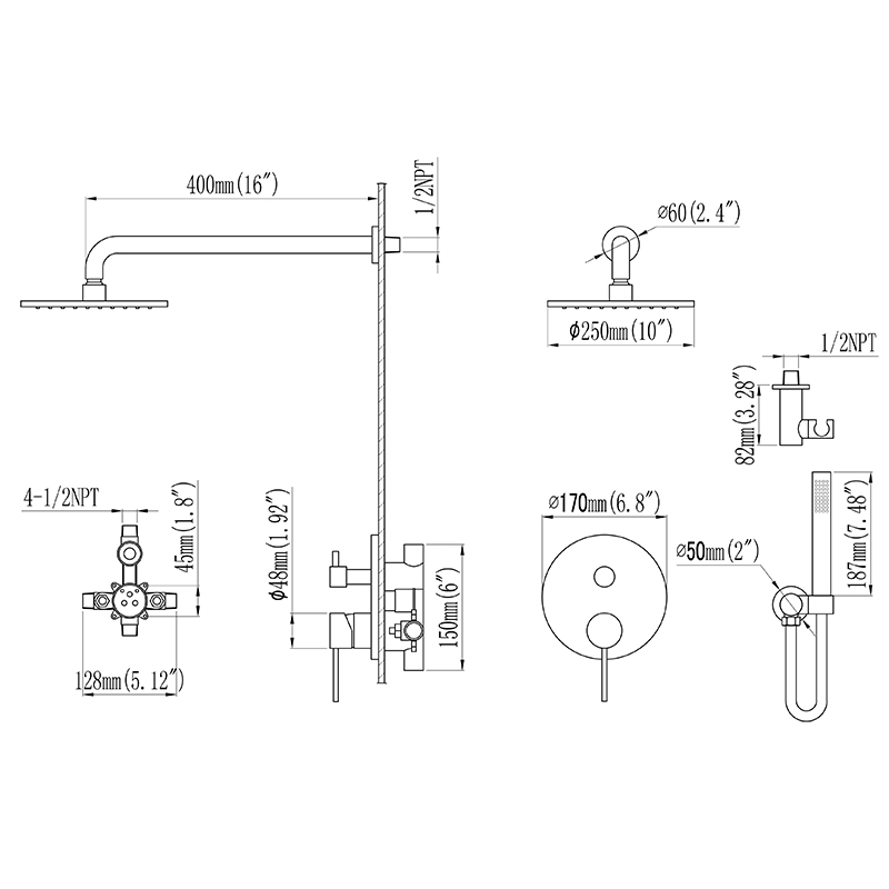 10 Inch Matte black bathtub faucet set waterfall shower system