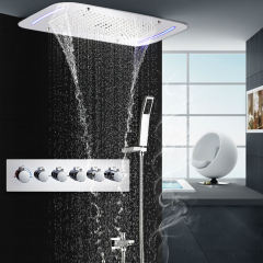 5-function hidden rainfall Mistfall ceiling shower head thermostatic shower set wall-mounted SPA massage shower set