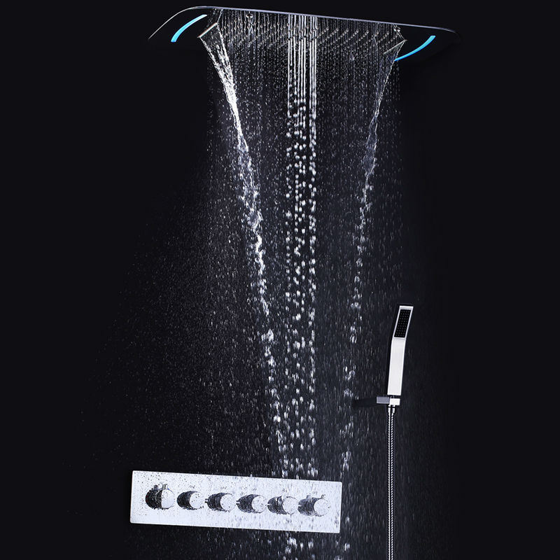 5-function hidden rainfall Mistfall ceiling shower head thermostatic shower set wall-mounted SPA massage shower set