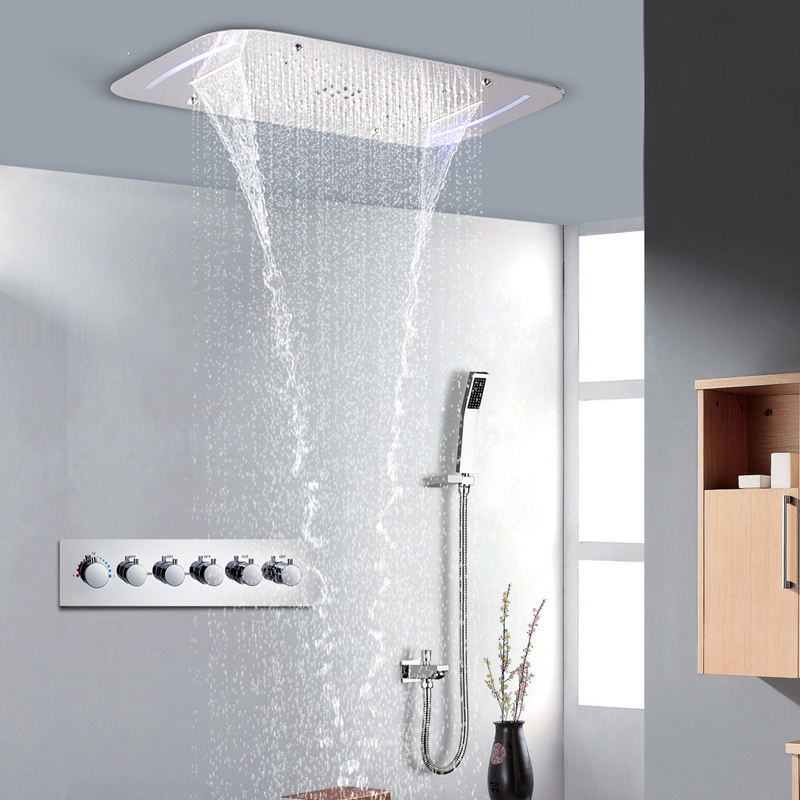 5-function hidden rainfall Mistfall ceiling shower head thermostatic shower set wall-mounted SPA massage shower set