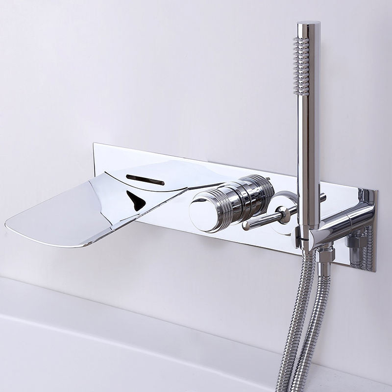 Led bathroom bathtub faucet LED waterfall bathtub spout faucet with handheld shower wall-mounted brass mixer faucet