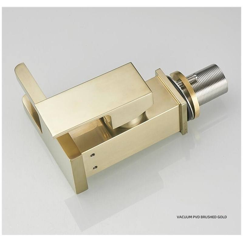 Modern LED Waterfall Single Handle Brass Faucet Single Hole for Bathroom Sinks - Brushed Gold