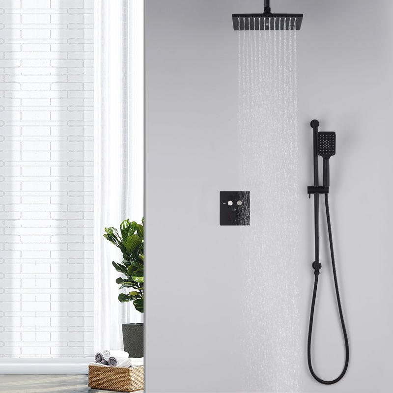 thermostatic multifunctional switch shower system with 10 inch shower head and hand shower Matte black