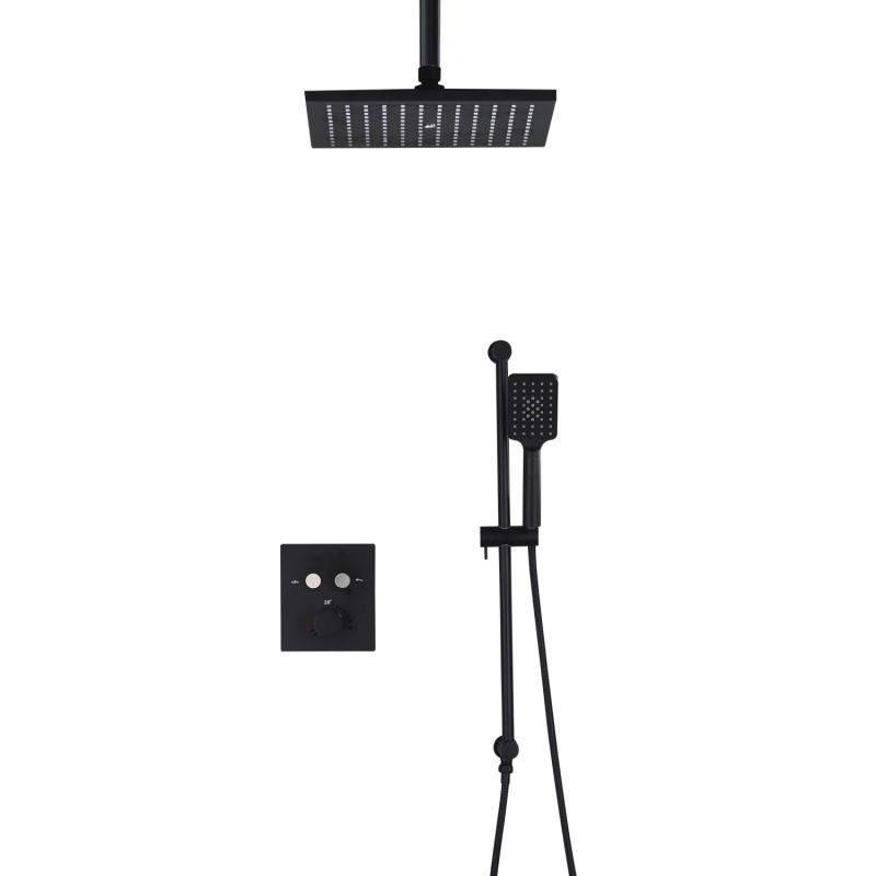 thermostatic multifunctional switch shower system with 10 inch shower head and hand shower Matte black
