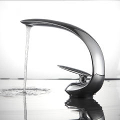 Bathroom Sink Faucet with Single Hole 1-Handle C-Shaped Curved Spout