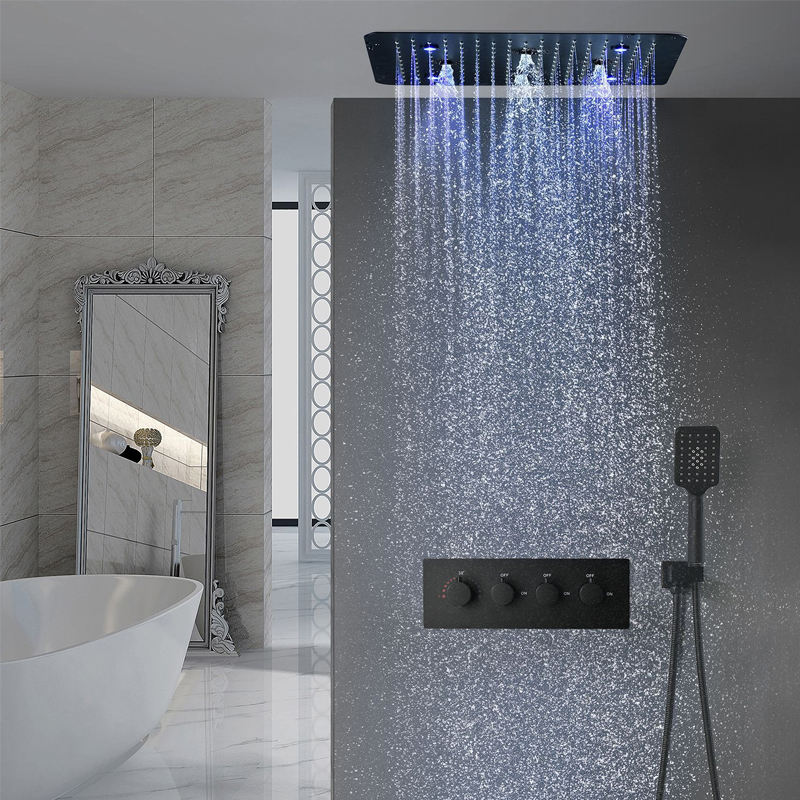 Rain shower system LED shower head thermostatic valve bathtub faucet embedded ceiling shower set stainless steel