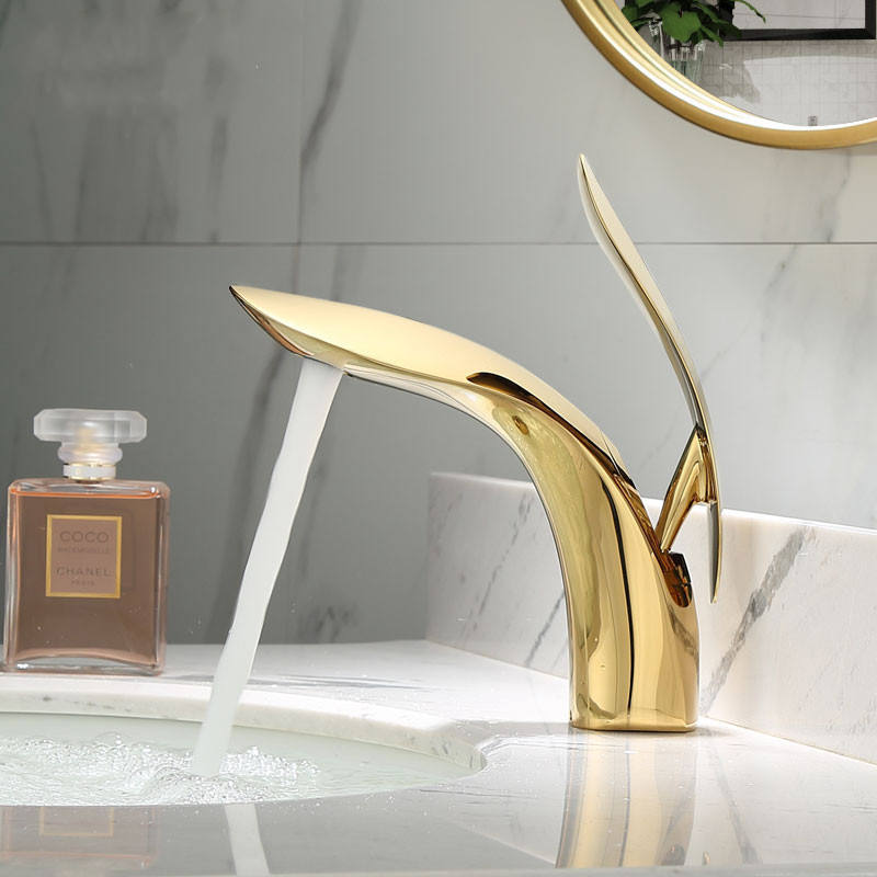 Washbasin faucet hot and cold single handle leaf-shaped deck mounted hot and cold water faucet