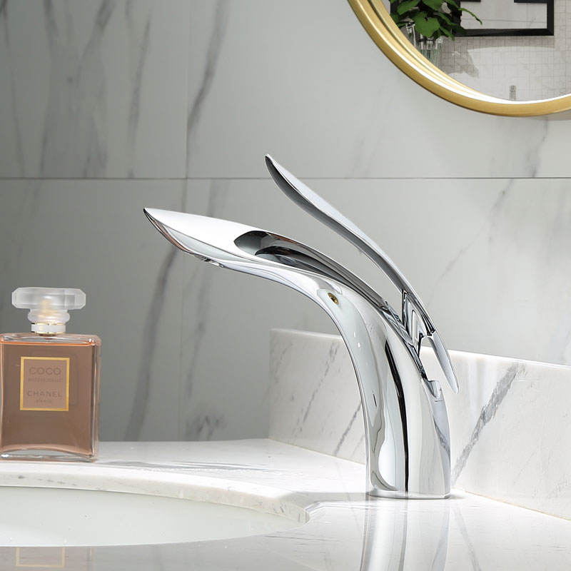 Washbasin faucet hot and cold single handle leaf-shaped deck mounted hot and cold water faucet