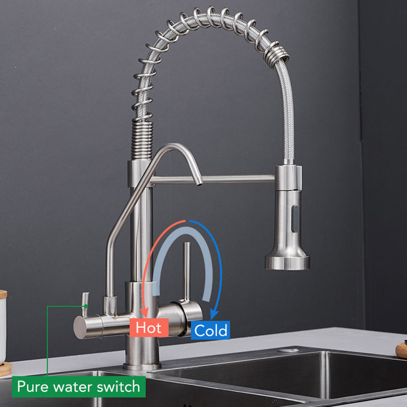 Kitchen faucet pull-down hot and cold water filter faucet for kitchen three-way sink faucet