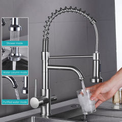 water filter pull down 360 degrees rotate hot and cold faucets brass kitchen taps