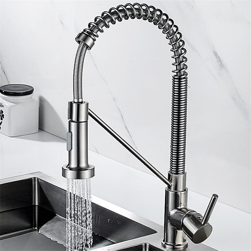 Brushed silver kitchen faucet Deck mixer faucet 360 degree rotating water flow nozzle Kitchen sink hot and cold faucet