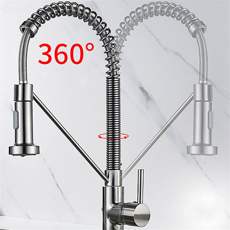 Brushed silver kitchen faucet Deck mixer faucet 360 degree rotating water flow nozzle Kitchen sink hot and cold faucet