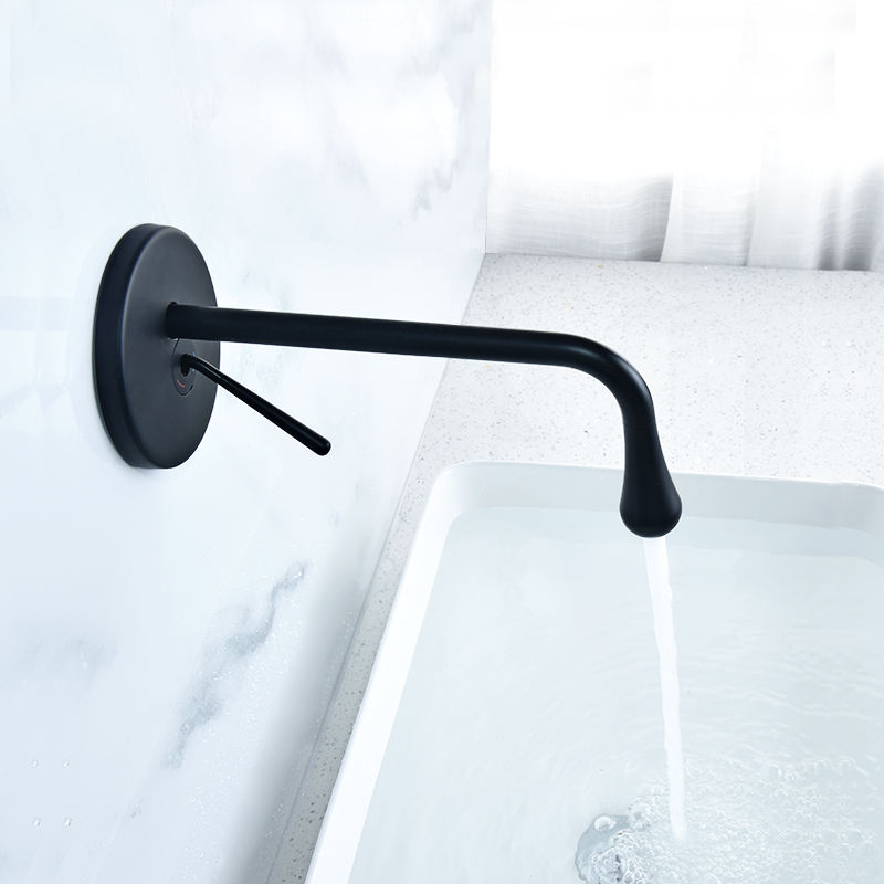 Single Handle 1-Hole Solid Brass Modern Wall-Mount Bathroom Sink Faucet