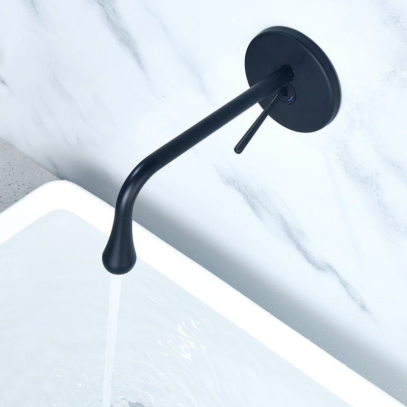 Single Handle 1-Hole Solid Brass Modern Wall-Mount Bathroom Sink Faucet