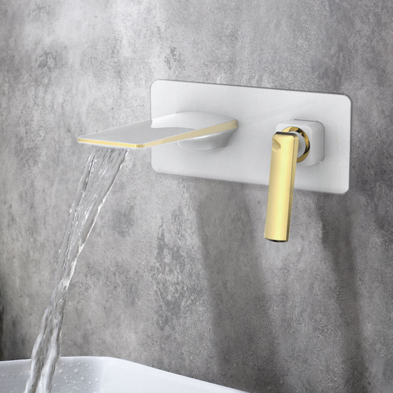 Contemporary Single Handle Wall Mounted Solid Brass Bathroom Sink Faucet