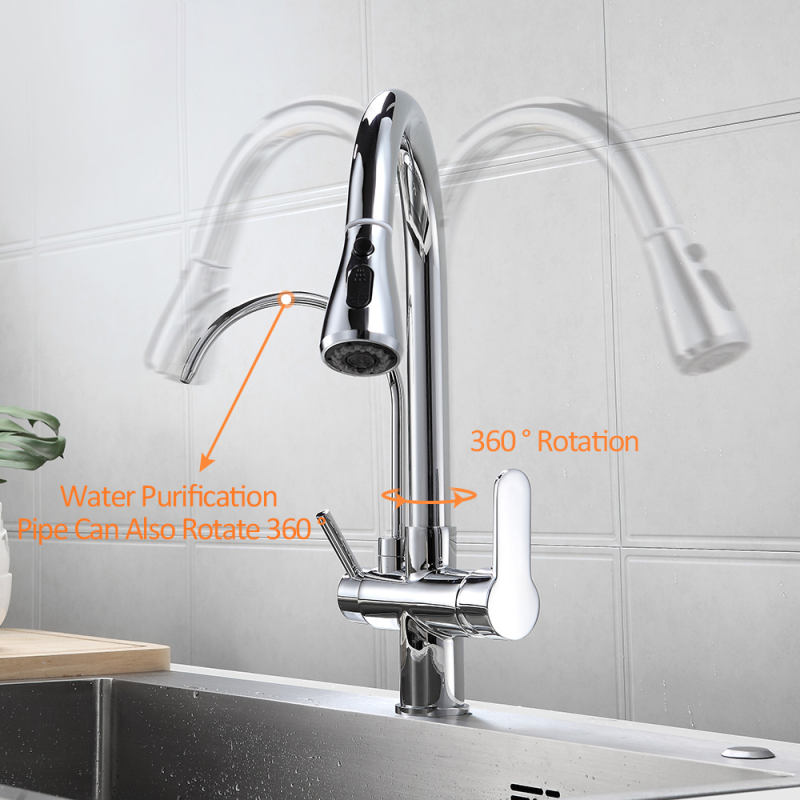 Three Ways Kitchen Faucets Pull Out Filter Tap for Kitchen Sink