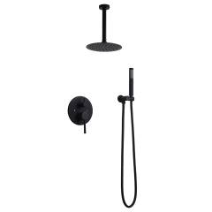 Contemporary Matte Black 8inch Ceiling Mounted Round Rainfall Shower with Hand Shower Wall Mount Shower Combo Set