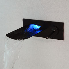 Wall-mounted bathroom sink faucet temperature control LED waterfall bathtub faucet