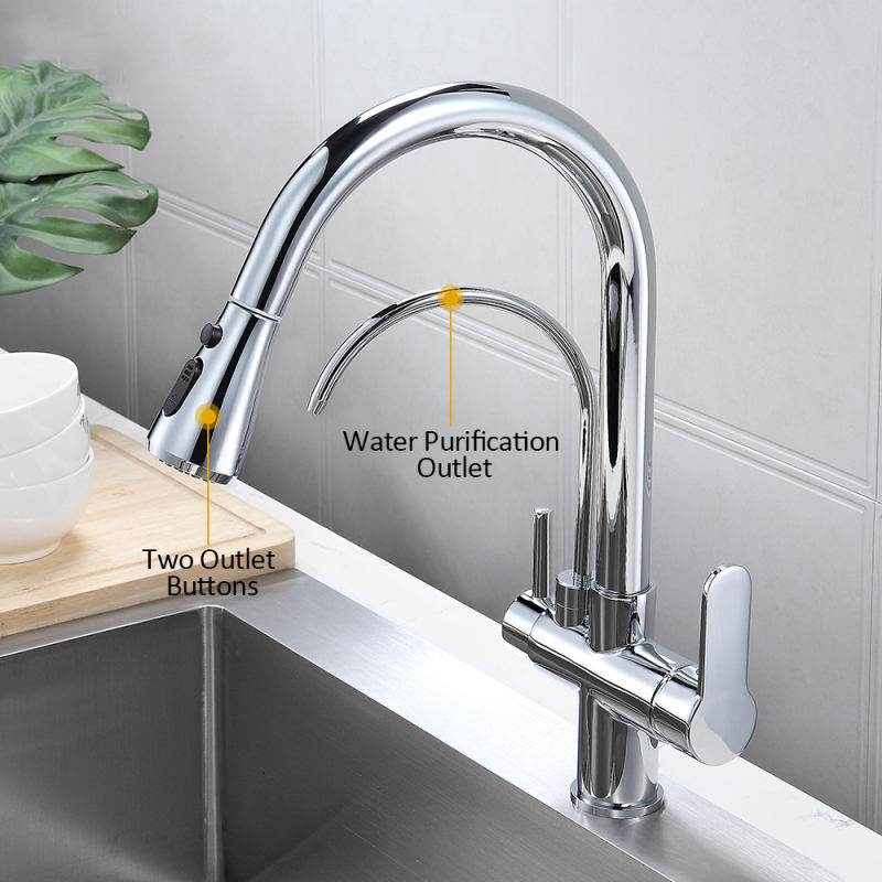 Three Ways Kitchen Faucets Pull Out Filter Tap for Kitchen Sink