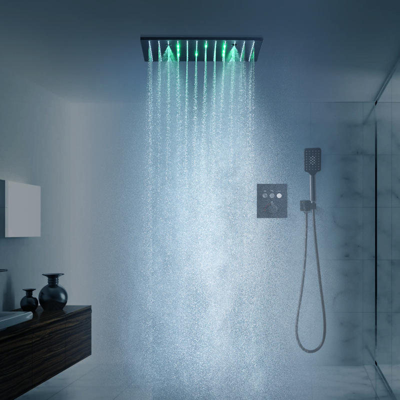 Matte black SPA massage rain shower faucet set thermostatic valve shower panel