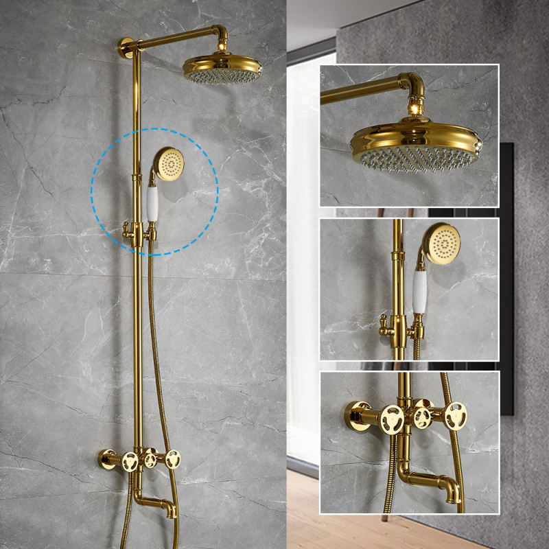 Discount Rainfall Antique Brass Shower Fixture 8 Inch Shower Head Handled  Shower Waterfall Tub Spout Wall Mounted Outdoor Shower System Shower Shelf  Shower Faucet for Sale