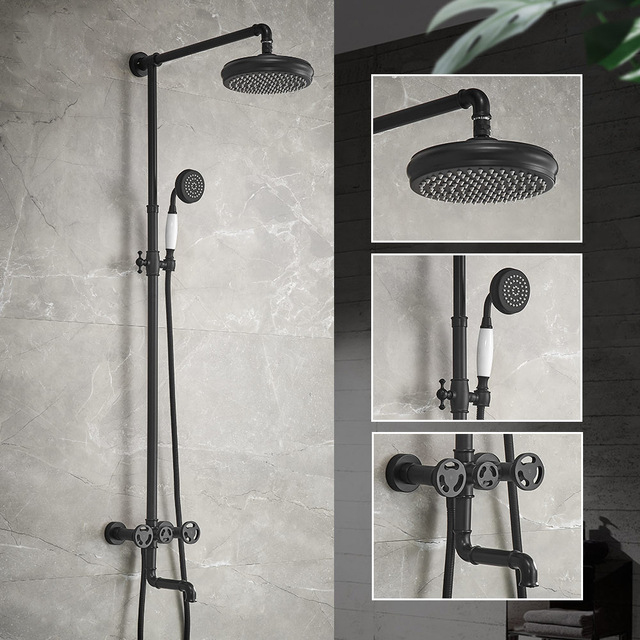 Industrial Style Wall-Mounted Shower System 3-function in Gold/Black