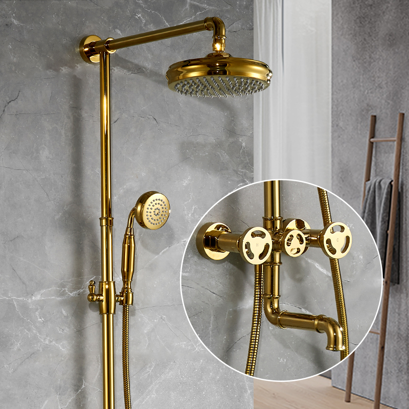 Industrial Style Wall-Mounted Shower System 3-function in Gold/Black