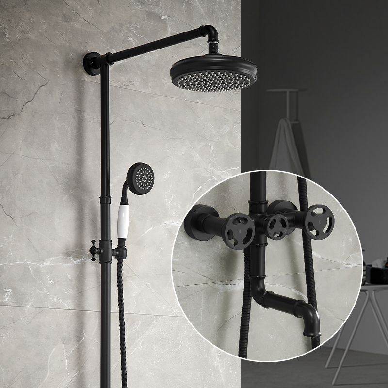 Industrial Style Wall-Mounted Shower System 3-function in Gold/Black