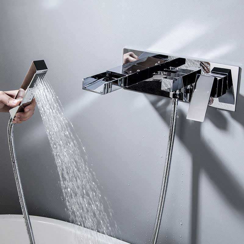 Waterfall Bathtub mixer brass wall black shower double function bathtub faucet set wall mounted bath shower faucet Chrome Black