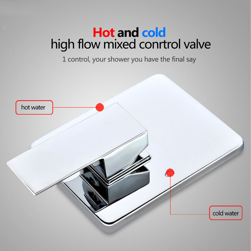 Shower hower mixing valve Wall-mounted 1-function bathroom square shower mixing valve brass hidden