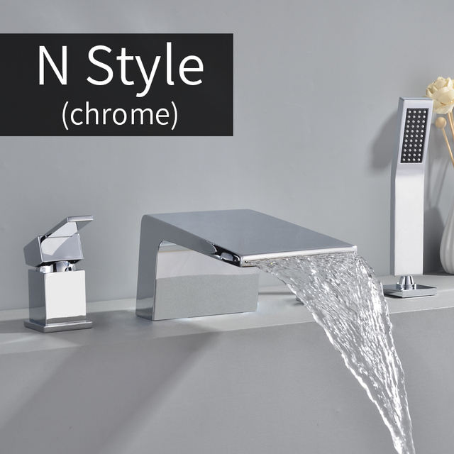 Waterfall Deck-Mount Roman Tub Faucet with Handshower