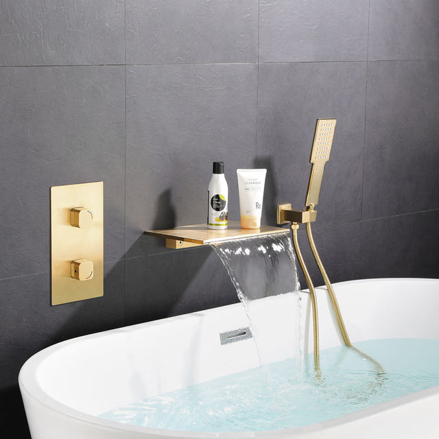 Bath shower faucet concealed installation shower faucet with high specification hand shower set Brush Gold