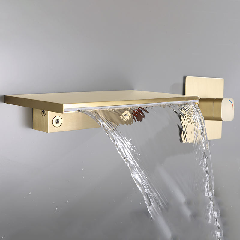 Waterfall Wall Mount Chrome Single Handle Bathroom Sink Faucet Solid Brass