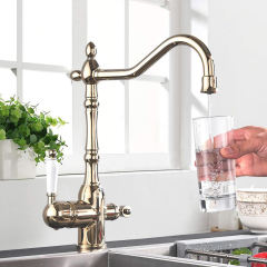 Water Filter Kitchen Faucet Two Handle Kitchen Drinking Water Faucet Brass Swivel Spout 3 in 1 Water Purifier Sink Faucet