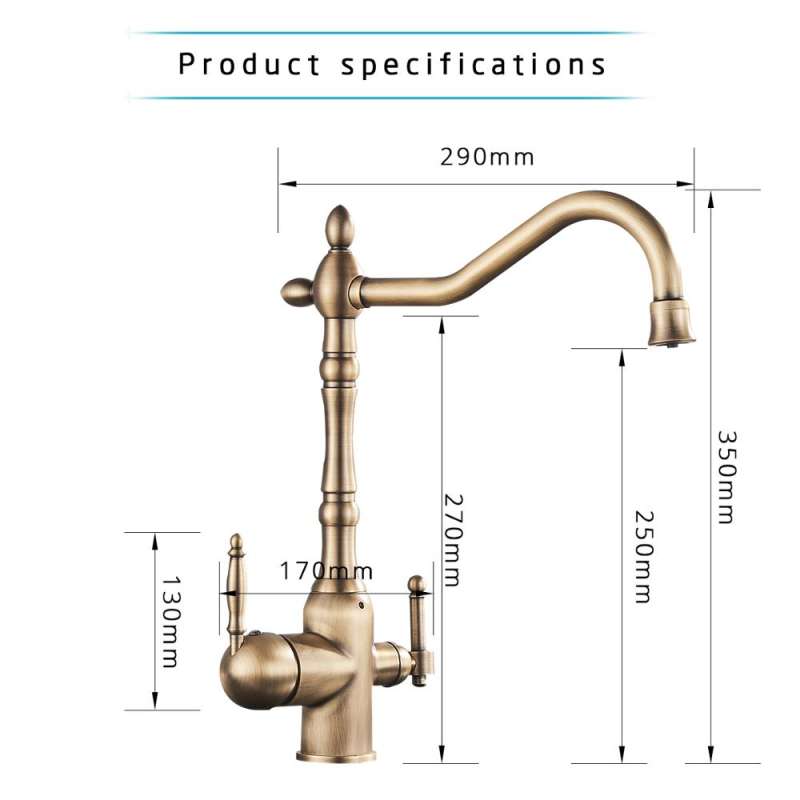 Water Filter Kitchen Faucet Two Handle Kitchen Drinking Water Faucet Brass Swivel Spout 3 in 1 Water Purifier Sink Faucet