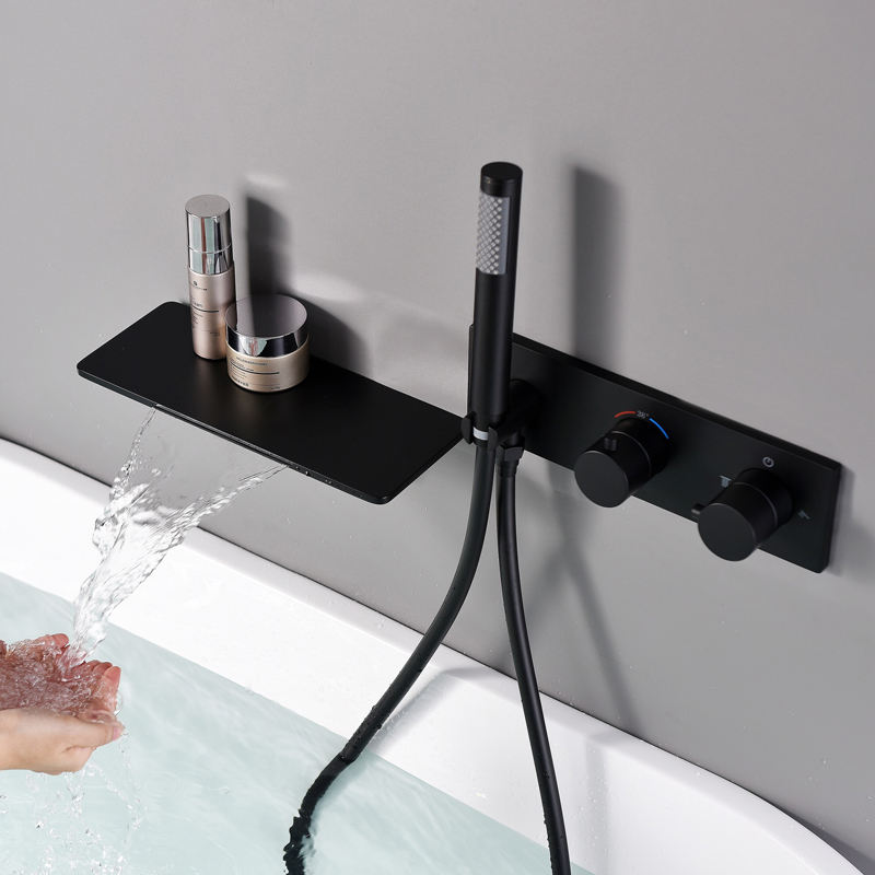 Bathroom waterfall gunmetal matte gray bathtub faucet